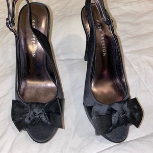 Kate Preston Black Satin Slingback Heels pumps with peep toe size 5.5
